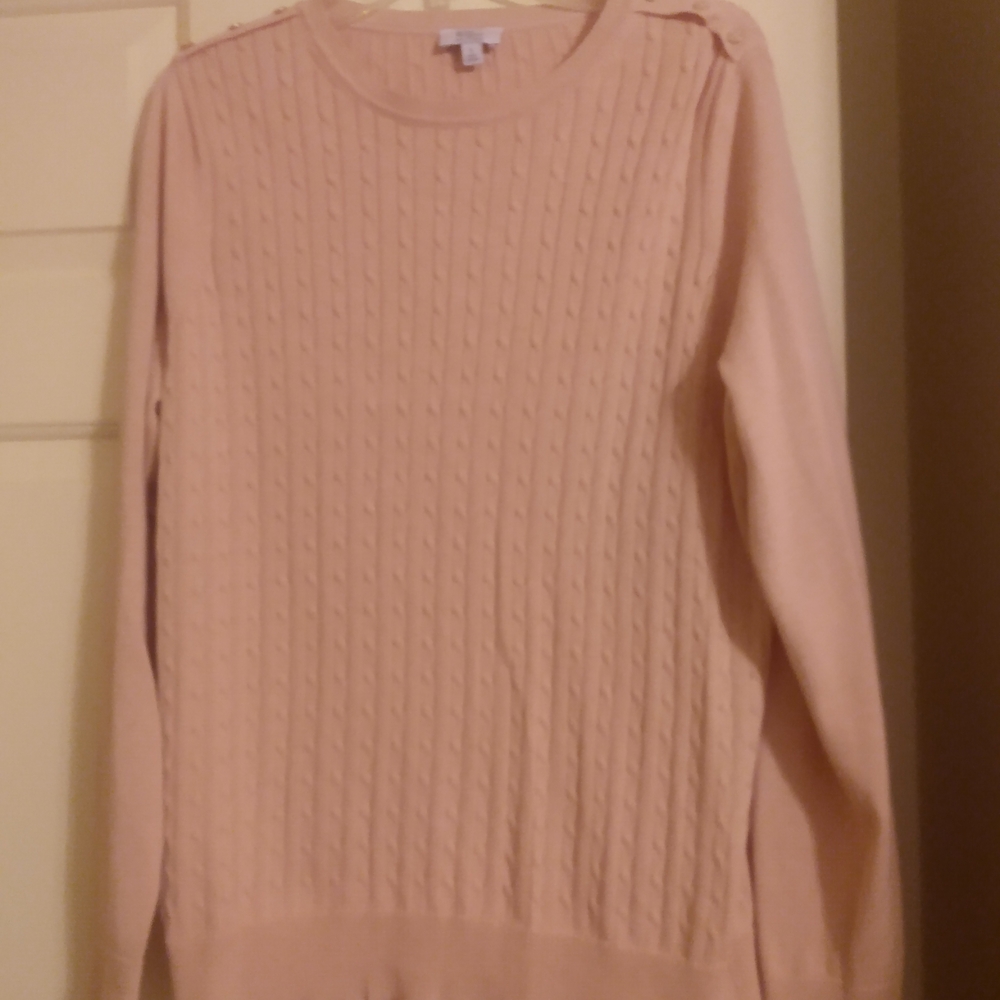 Kim Rogers Pink Crew Neck Sweater with Cable Knit Design